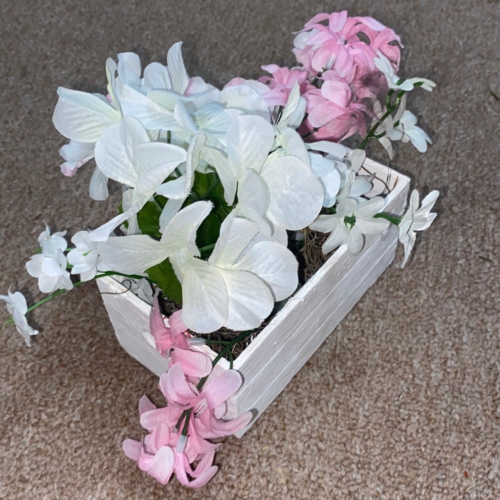 Dorm room Teen Room Decor White and Pink Floral Arrangement in Wooden Box